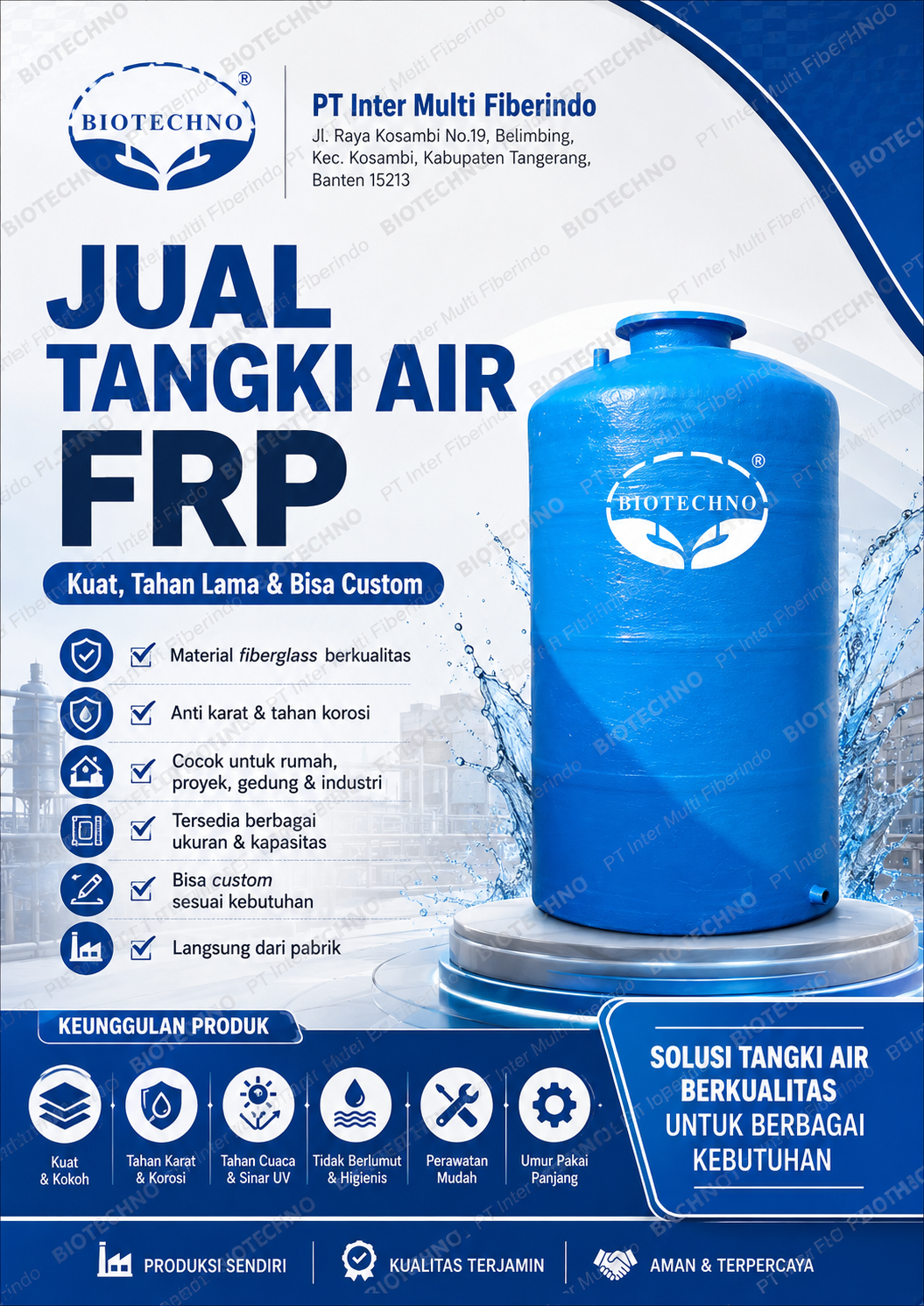 Jual tangki air FRP custom untuk kebutuhan industri dan proyek